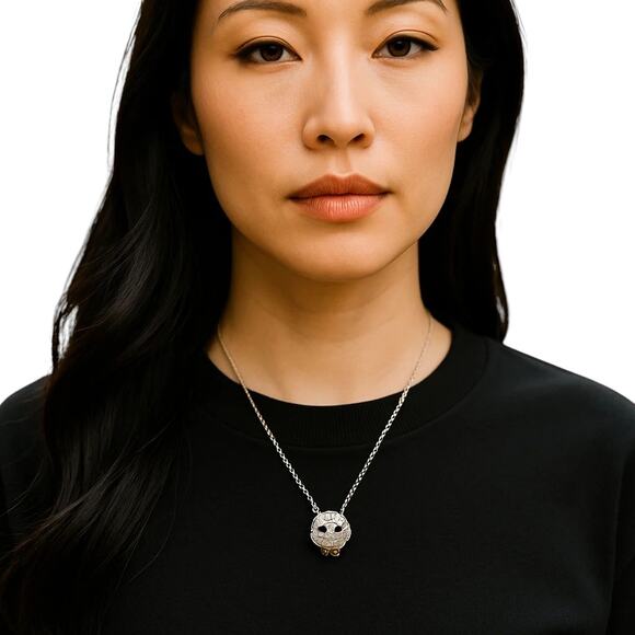 Fossil Brand Bird Owl Pendant Necklace Pave 2 Tone Jewelry Party Animal NEW NWT - Picture 2 of 9